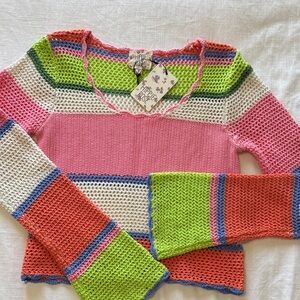 Hippie Rose Colorful V-Neck Sweater